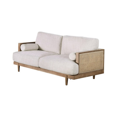 65.4" W Mid-Century Modern Loveseat, Beige/Light Oak