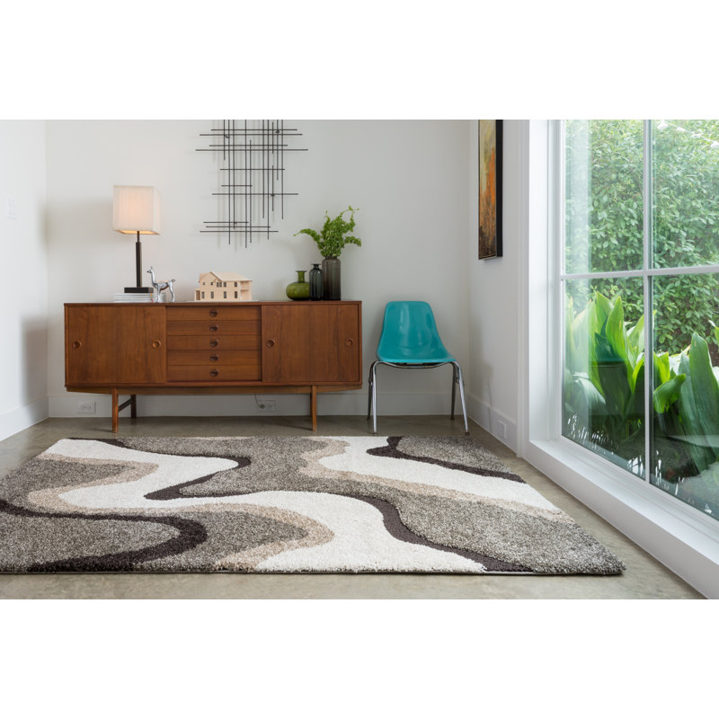 Tapis gris / ivoire Menoken, Rectangulaire 7 pi 7 po x 10 pi 6 po