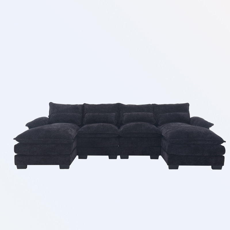 Odas 110.63'' Modular Sofa, Black Chenille