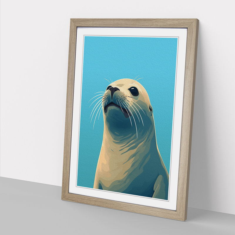 Seal Minimalism No.2 - Single Picture Frame Print on Wood, 46cm H x 34cm W x 2cm D, Oak