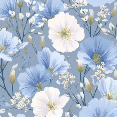 Papier peint auto-adhésif mural bleu pâle et floral avec papier autocollant bleu pastel amovible pour armoires de cuisine de chambre à coucher 17,7 po x 118 po