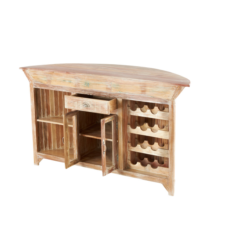 Bar en bois recyclé avec 2 portes, 3 tablettes et 1 tiroir avec porte-bouteilles Binnings