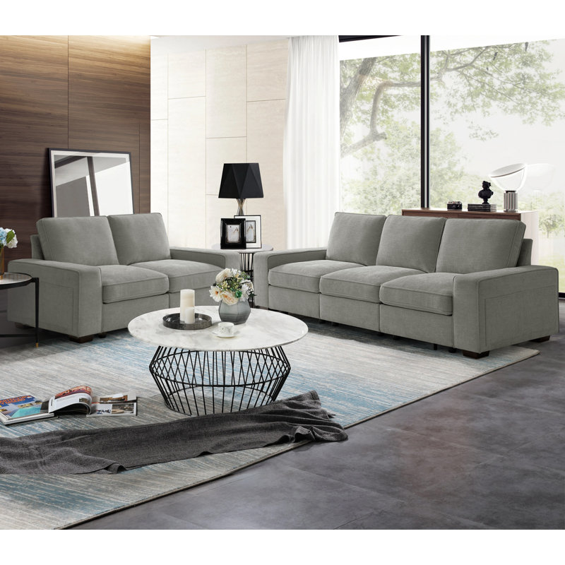 Canapé modulaire avec rangement pour sièges, canapé en chenille confortable pour le salon, le bureau, le siège profond, le chargement USB, avec housse amovible, gris clair, canapé simple