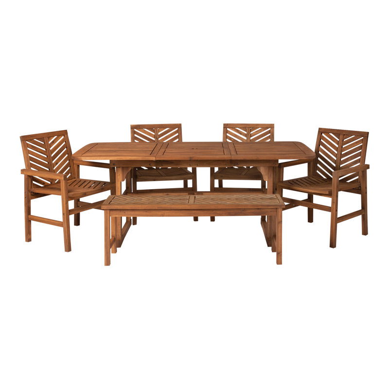 Alfonsi 6 - Person Wood Patio Dining Set with Rectangular Table, Brown