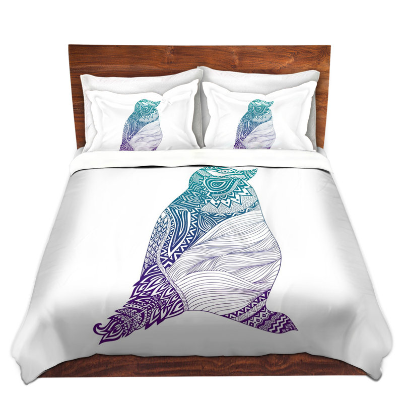 Ensemble de housse de couette bichromie pingouin, 1 housse de couette grand + 2 taies standards