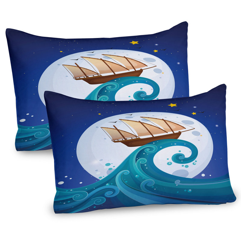 Ensemble de 2 taies décoratives Ambesonne Moon Old Ride Vagues 36 po x 20 po bleu brun blanc