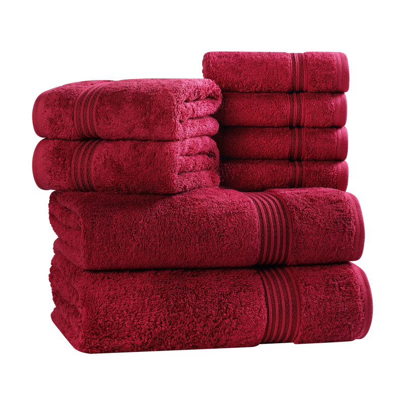Alexia Heritage Egyptian Cotton Soft Absorbent Luxury 8 Piece Bathroom Towel Set, Burgundy
