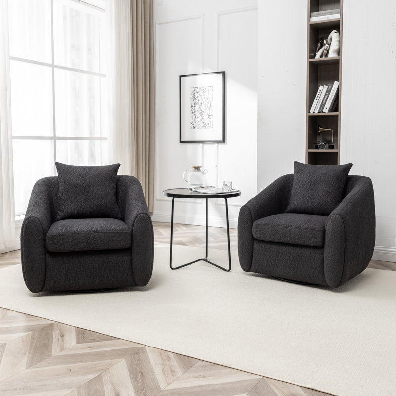Duston 32'' Wide Upholstered Swivel Chair, Black