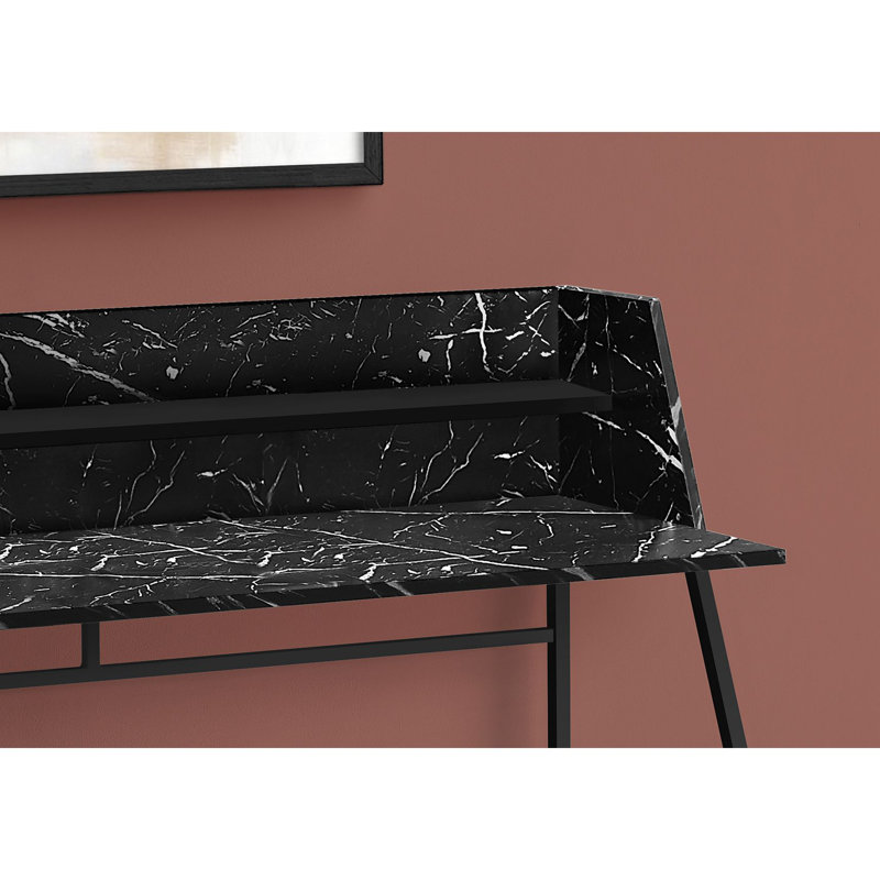 Computer Desk, Home Office, Laptop, Storage Shelves, 48"L, Work Marble Look Laminate Metal, Contemporary, Modern, Black