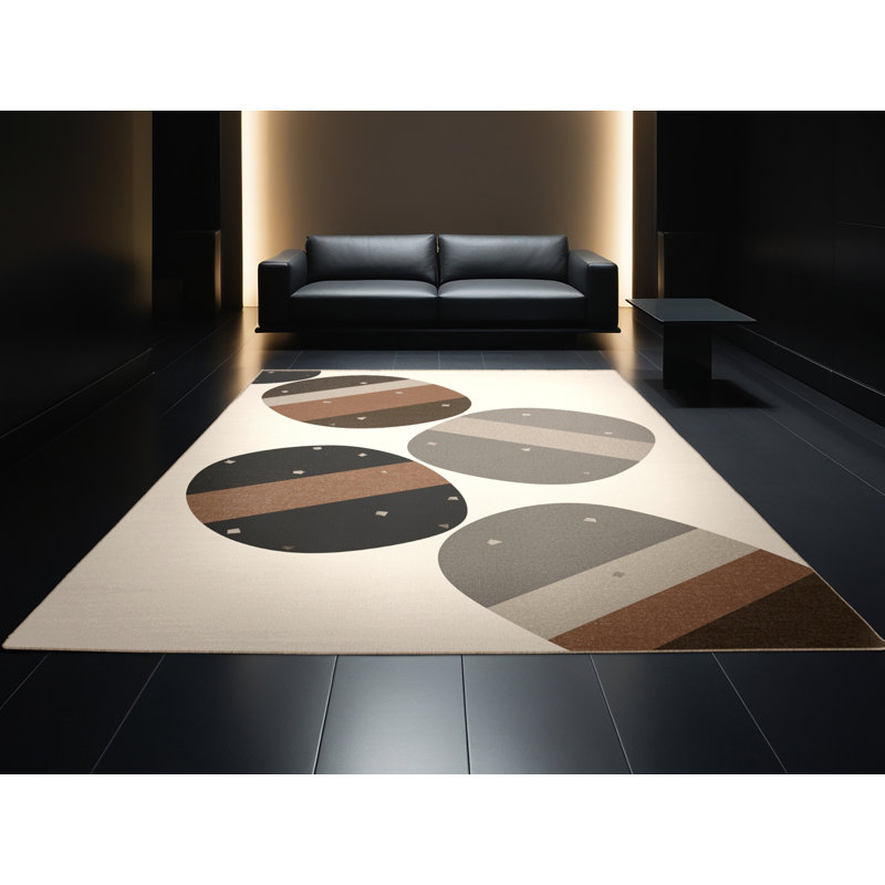 Machine Washable Ottwell Barrel Cactus Minimalist Geometric Shapes Rug in Beige – Beige Binding, 5x8