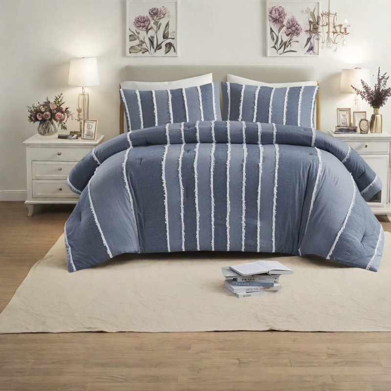 Ensembles de literie en coton de qualité supérieure, rayé bleu très grand, très grand californien