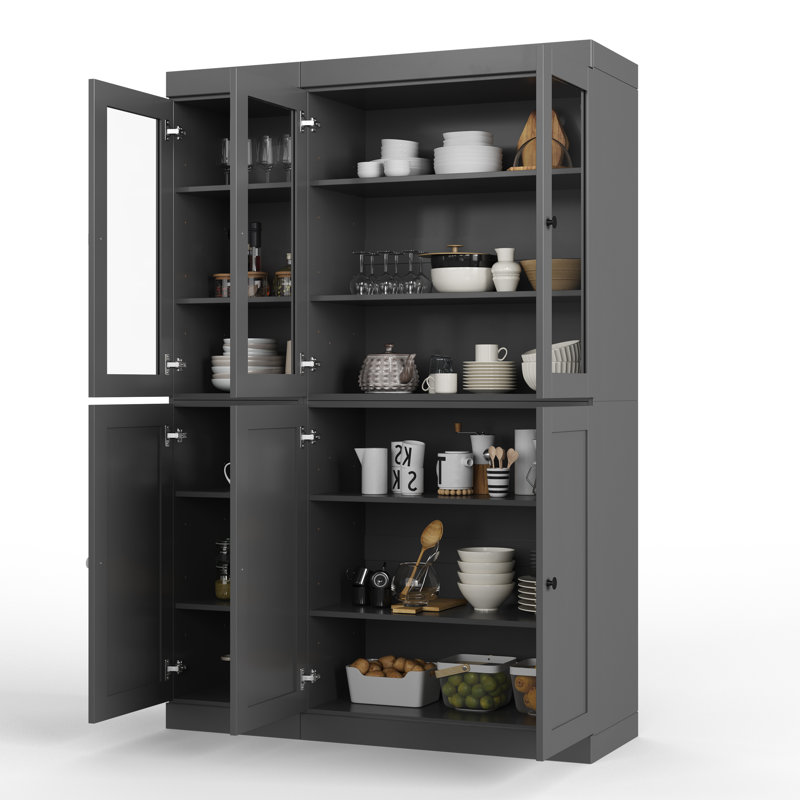 Vaisselier 100% bois massif 48,5 po avec portes Shaker, verre transparent et tablettes réglables Palace Imports, Gris