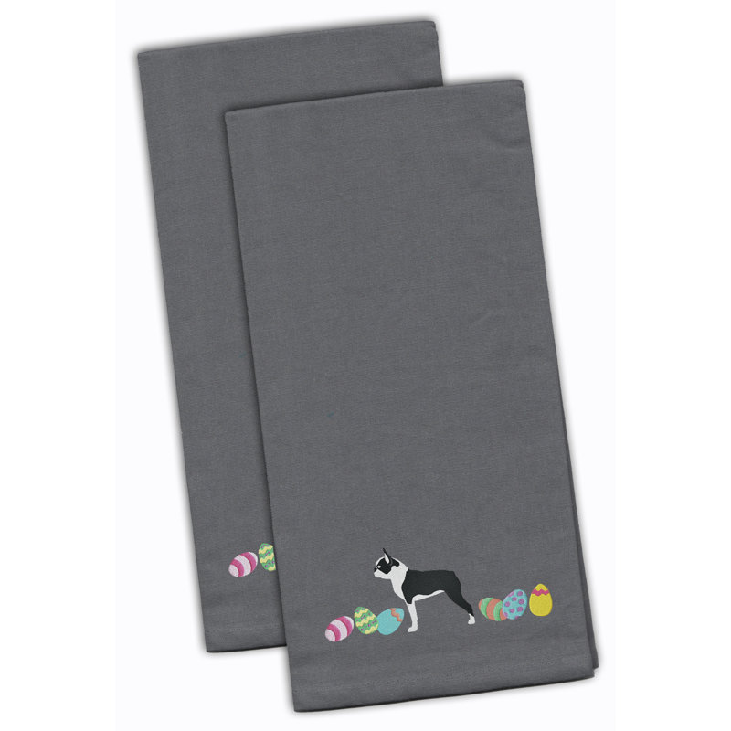 Cotton Embroidered Tea Towel Kitchen Towel, Gray, 28" H x 19" W x 0.1" D