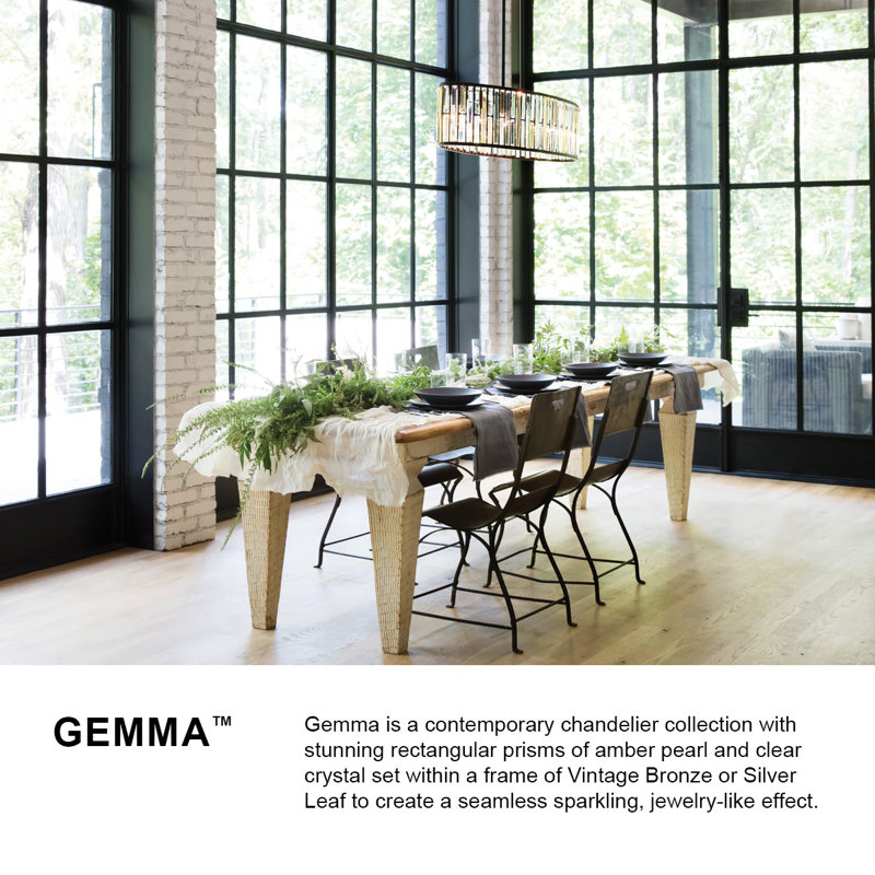 Gemma 6 - Light Unique / Statement Geometric Chandelier with Crystal Accents, Vintage Bronze