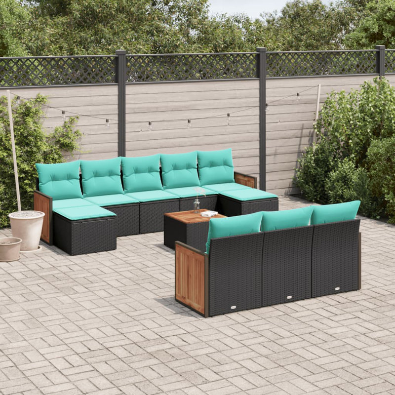  Ensemble de canapé de patio 11 pièces avec coussins en rotin de polyester noir