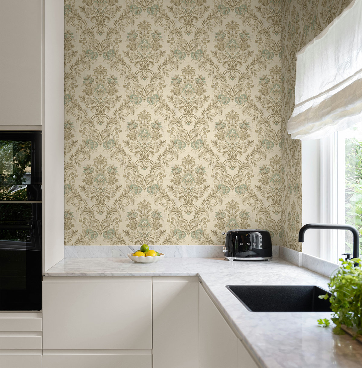 Seabrook Designs Metallic Parchment & Berit Floral Damask Unpasted ...