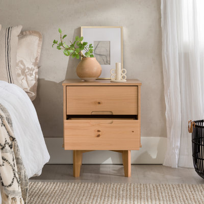 Solid Wood Groove Handle 2-Drawer Nightstand