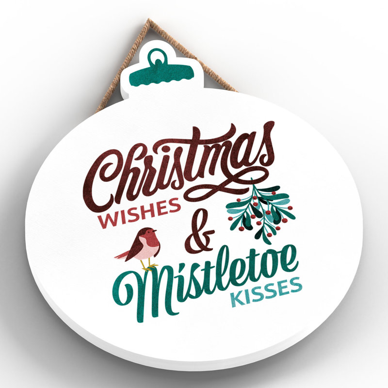 Xmas Christmas Wishes Wooden Bauble Plaque