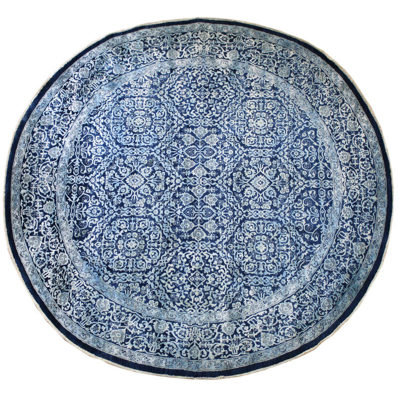 Tapis bleu noué à la main de conception unique 8 pi 1 po New Age Tabriz