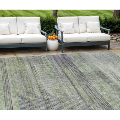 Tapis extérieur lavable rayé 10 pi x 14 pi vert mauve et vert fougère