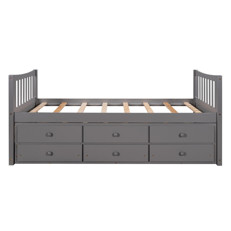 Lit plateforme avec rangement Coverson, lit en bois massif avec 6 tiroirs, Gris foncé