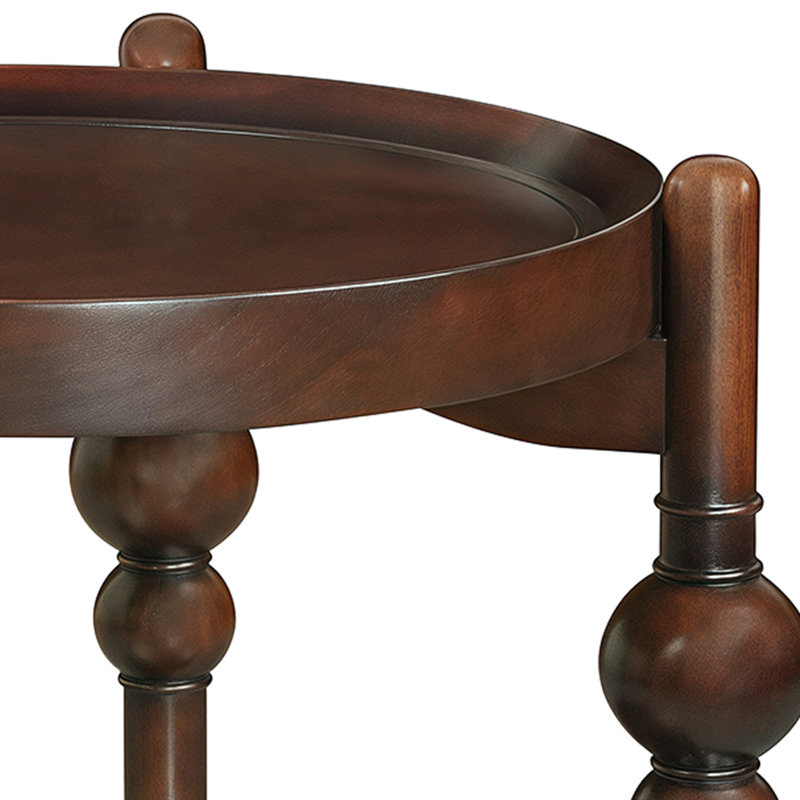 Table de bout emboîtable, tables d'appoint rondes en bois massif avec rangement, table d'appoint rétro pour petit salon, P 25 po x H 24 po, brun foncé