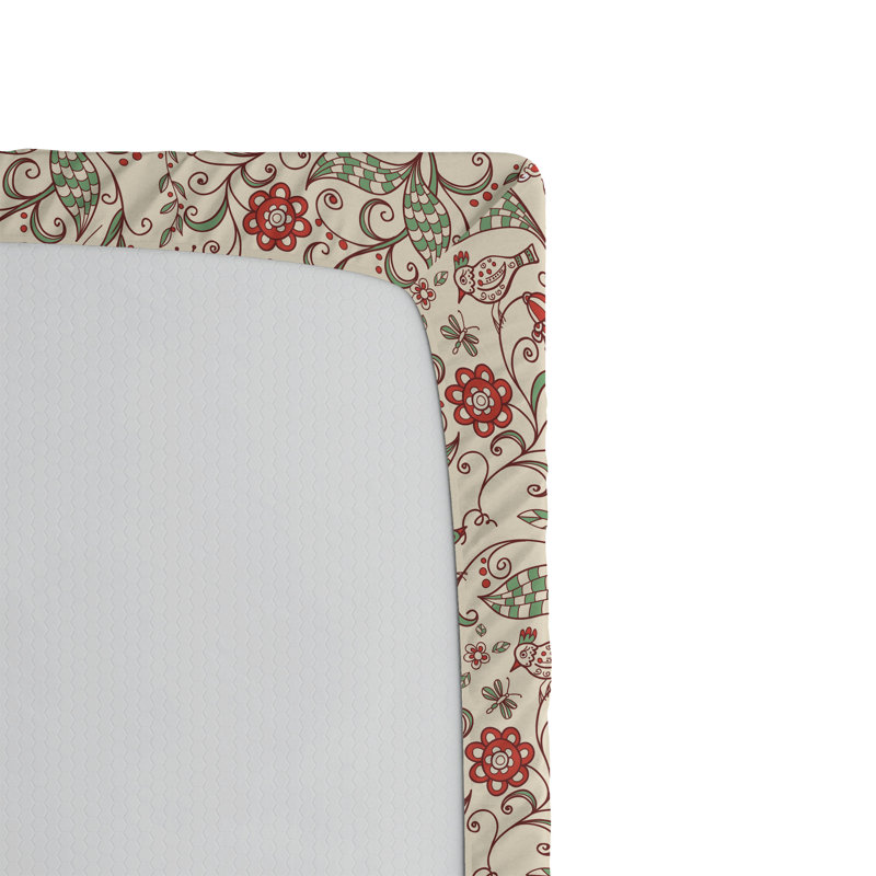 Ambesonne Nature Fitted Sheet Leaves Botanical Style Art, Queen Fitted Sheet, Champagne/Green/Orange Floral
