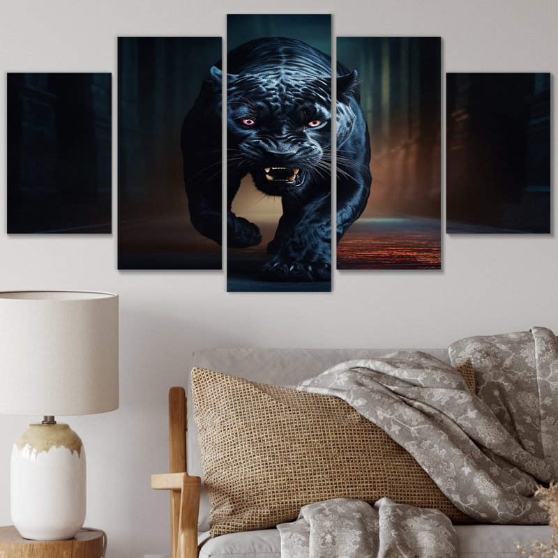 «Glorious Black Panther Hunting Wild Nature II», reproduction sur toile 5 animaux