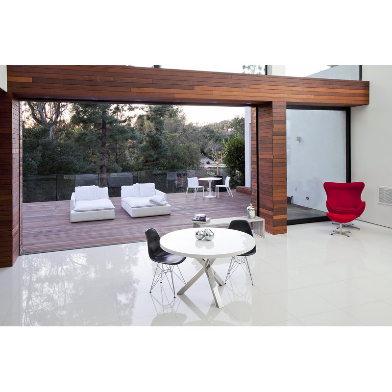 Pangea Home Round Remi Wood & Metal Dining Table – Modern Table - 6-Seater for Kitchen & Dining Room - White Table with Silver Legs
