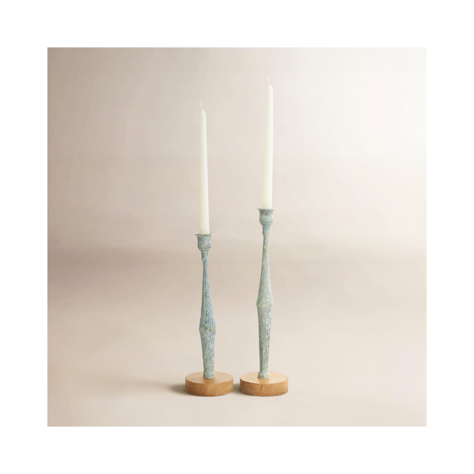 Alia 2 Piece Aluminum Tabletop Candlestick Set, Light Blue