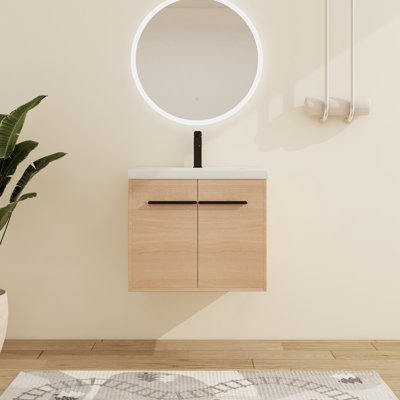 Ensemble de meuble-lavabo mural simple 24 po avec 2 portes et dessus de lavabo en résine blanche Abdurahmon