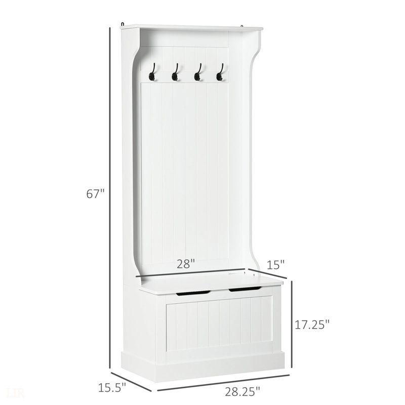Portemanteau avec portemanteau, banc de rangement et assis HOMcom, blanc, Blanc
