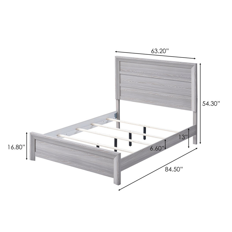 Grand lit contemporain en bois rustique gris avec tête de lit et chambre à coucher à finition solide, Grand lit, Gris