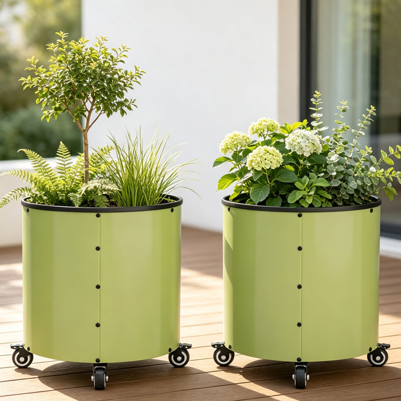 Ensemble de 2 pots à fleurs roulants ronds de 22 po, grands pots de jardin de 20 gallons avec roulettes vert olive - parfait pour les jardinières à tomates, les agrumes, les oliviers et les fleurs sur le patio, le porche ou la cour