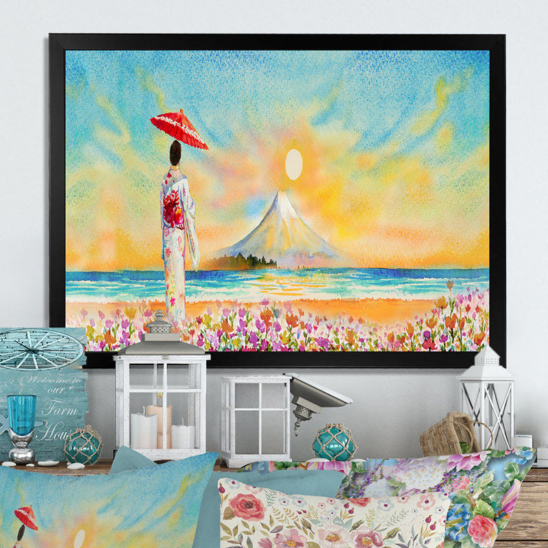 Paysage du Mont Fuji, reproduction sur toile flottante, Cadre noir, H 8 po x l 12 po x P 1 po