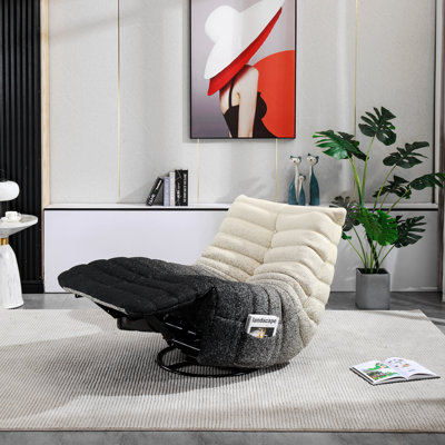Fauteuil inclinable, pivotant et berçant en velours avec repose-pieds réglable et poche latérale