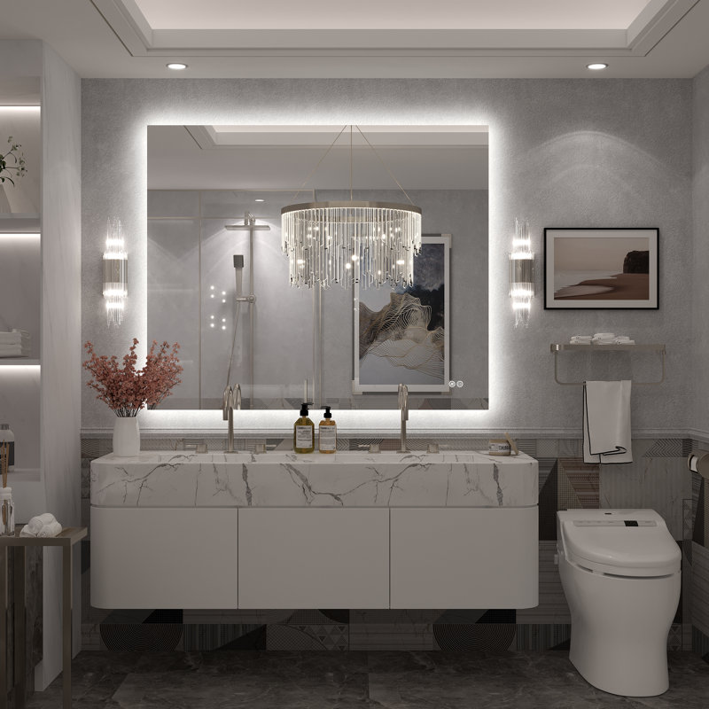 Molly Rectangle/Round/Oval LED Anti-Fog Tempered Glass Wall Bathroom Vanity Mirror - UL Certified, 48" x 40", Rectangle