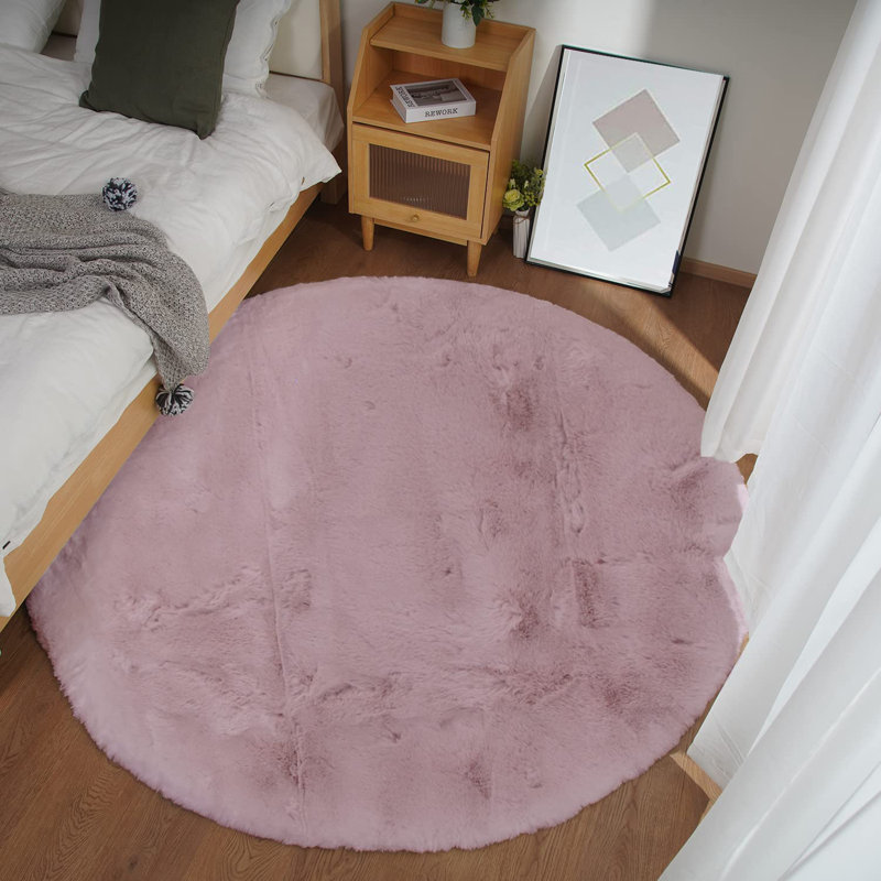 Taishon Faux Fur Washable Indoor Rug, Round 6'