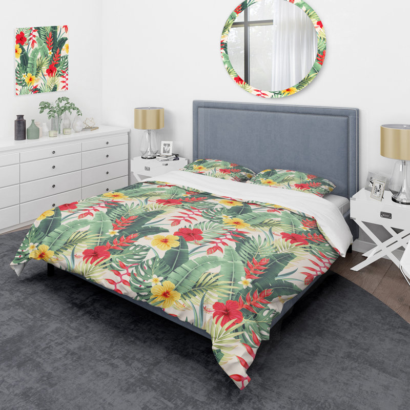 Ensemble de housse de couette en microfibre vert / rouge / jaune 3 pièces, Housse de couette double + 2 taies décoratives st