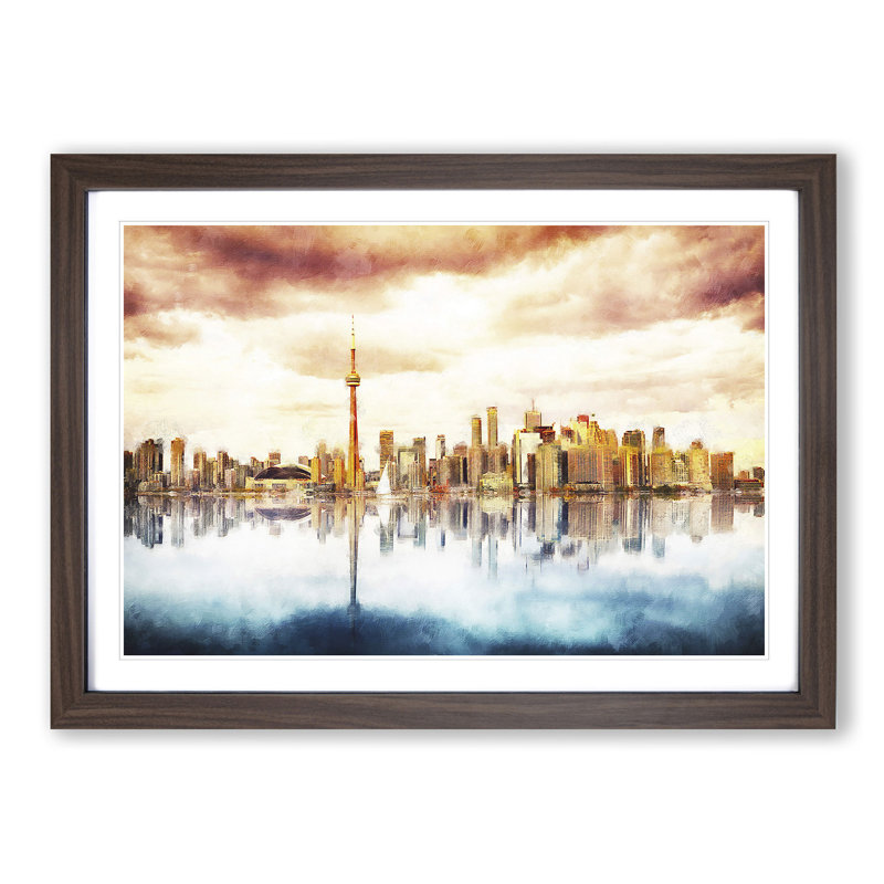 Reflection Of The Toronto Skyline - Single Picture Frame Painting on MDF, 24cm H x 33cm W x 2cm D, Walnut Framed