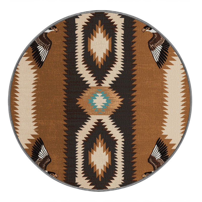 Washable Birds of Prey Southwestern Area Rug, Round 5'