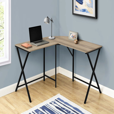 Bureau d'ordinateur, bureau personnel, coin, L 55 po, forme en L, travail, ordinateur portable, stratifié brun, métal noir, contemporain, moderne
