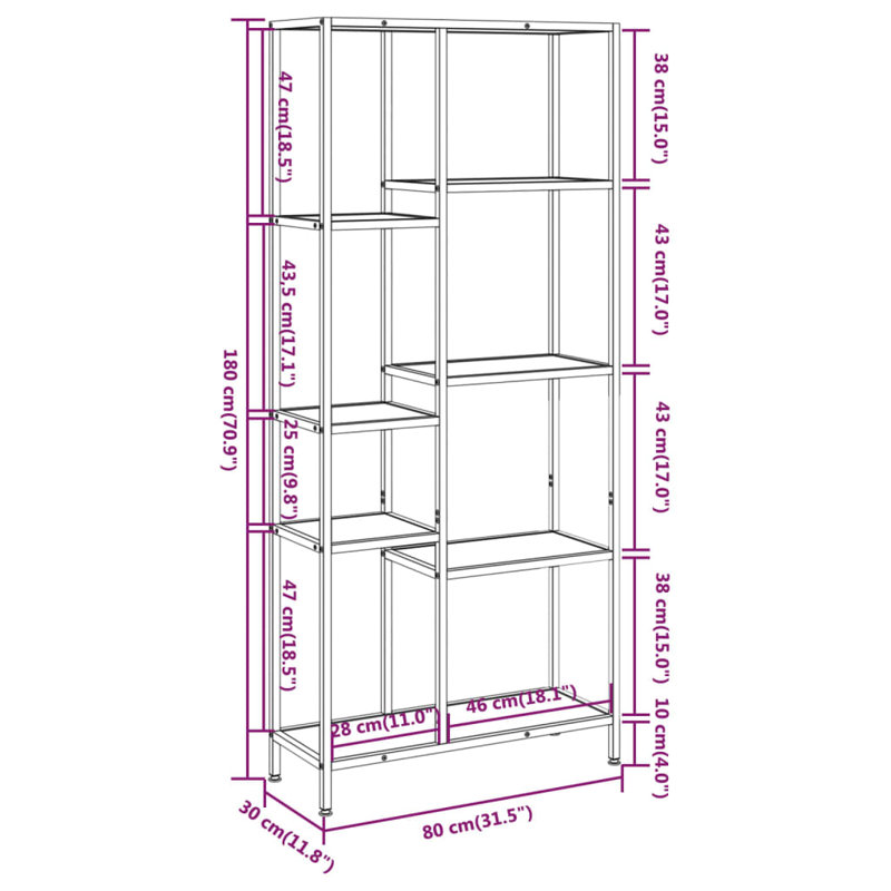 Oringas Bookcase, Dark Brown/Black, (8 Shelves) 71" H x 32" W x 12" D