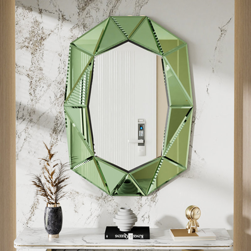 Briahna Glass Oval Wall Mirror, Green