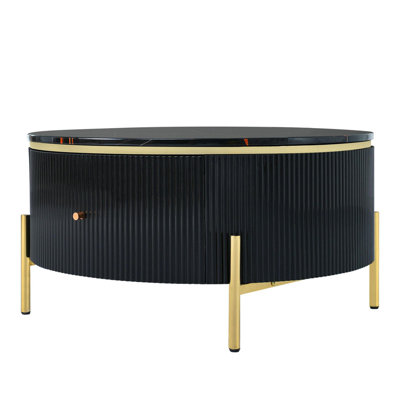 Table basse ronde moderne avec 2 grands tiroirs | Élégante table d'appoint de rangement pour le salon et le bureau