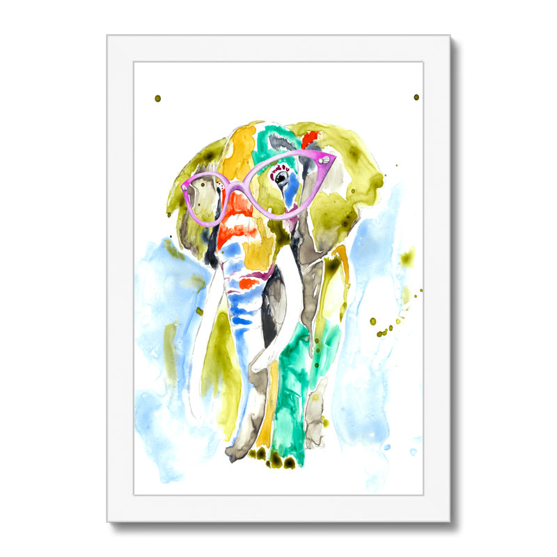 Smarty-Pants Elephant by Jennifer Goldberger - Painting, 95cm H x 65cm W, White Framed Paper Print