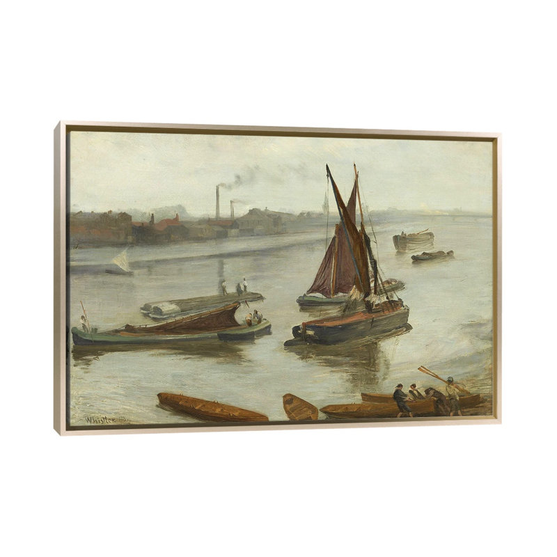 Old Battersea Reach - impression d'art mural, 40 po x 60 po, Toile avec cadre, Champagne