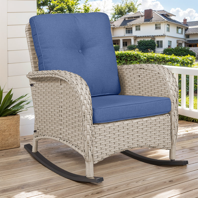 Chaise berçante d'extérieur Gaetanino, Beige clair, Bleu marine