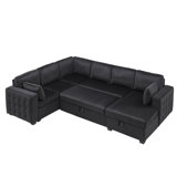 111" L-Shaped Modular Sofa Bed With Pull-Out Sleeper & Deep Storage Chaise - Velvet Black - 2800 Lbs Capacity - Easy Assembly