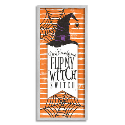 " Witch Switch Funny Phrase Striped Orange Spider Webs " Graphic Art Print